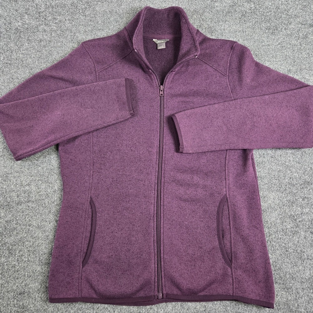 Eddie Bauer Fleece Jacket Womens Large Purple Full Zip Sweater Outdoor Hiking